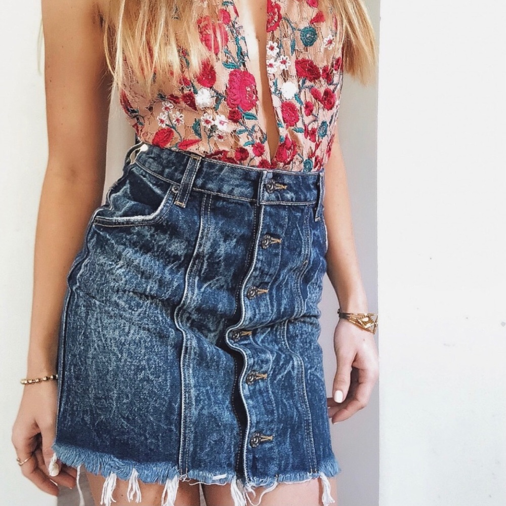 NWT LF CARMAR Penelope Acid Wash Denim Skirt